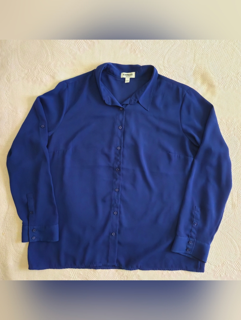Express Women's Royal Blue Long-Sleeve Button-Up Blouse Size XL